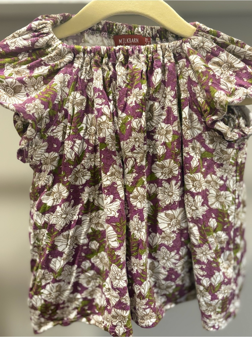 Milkbarn Purple Floral Smocked Top with White & Green Accents